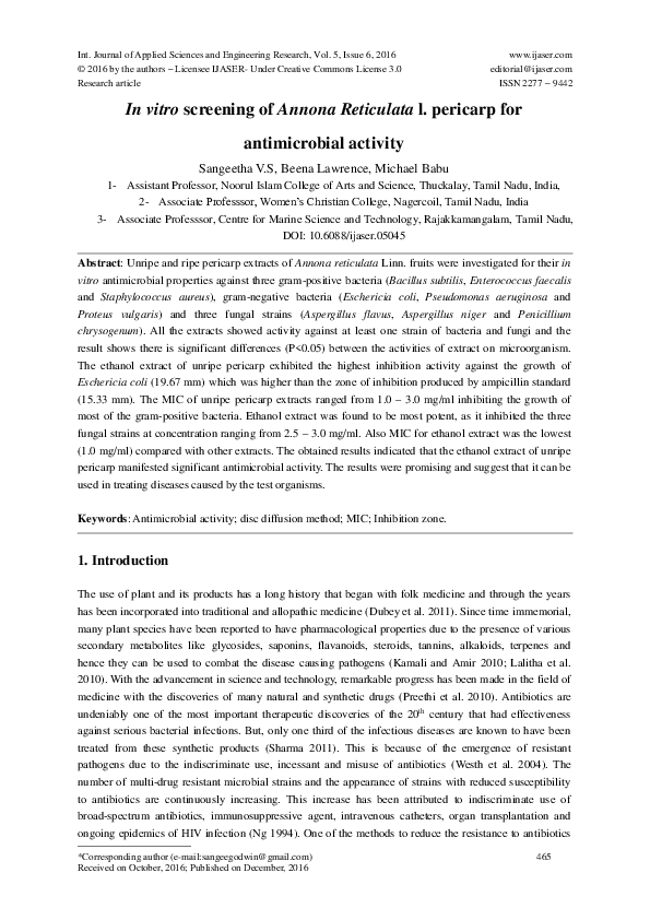 (PDF) In vitro screening of Annona Reticulata l. pericarp for ...