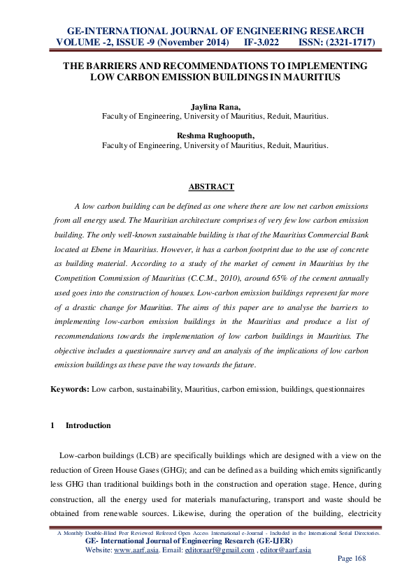 (PDF) THE BARRIERS AND RECOMMENDATIONS TO IMPLEMENTING LOW CARBON ...