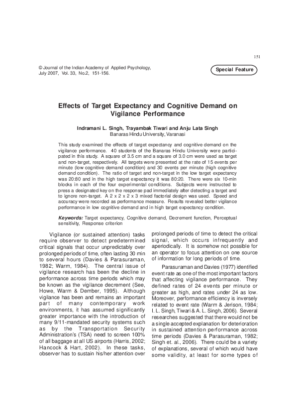 (PDF) Effects of target expectancy and cognitive demand on vigilance ...