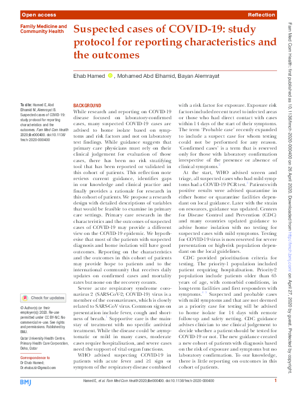 (PDF) Suspected cases of COVID-19: study protocol for reporting ...