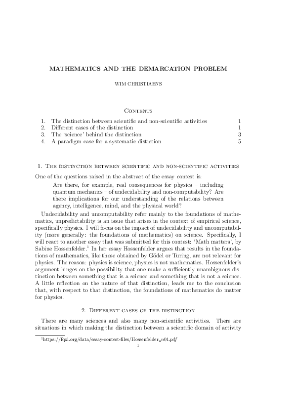 (PDF) MATHEMATICS AND THE DEMARCATION PROBLEM