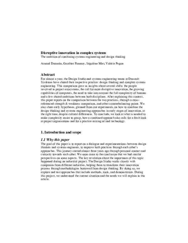 (PDF) Disruptive innovation in complex systems The ambition of ...