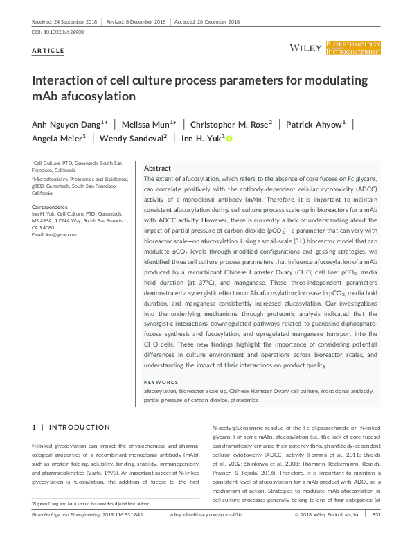 (PDF) Interaction of cell culture process parameters for modulating mAb ...