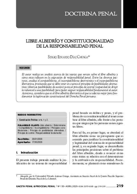 (PDF) Libre albedrío y constitucionalidad de la responsabilidad penal