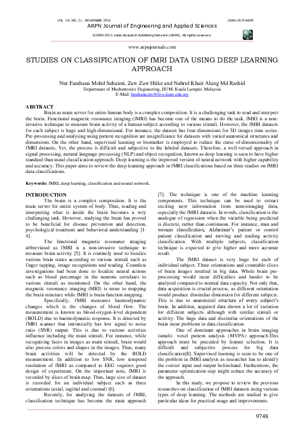 (PDF) STUDIES ON CLASSIFICATION OF fMRI DATA USING DEEP LEARNING APPROACH