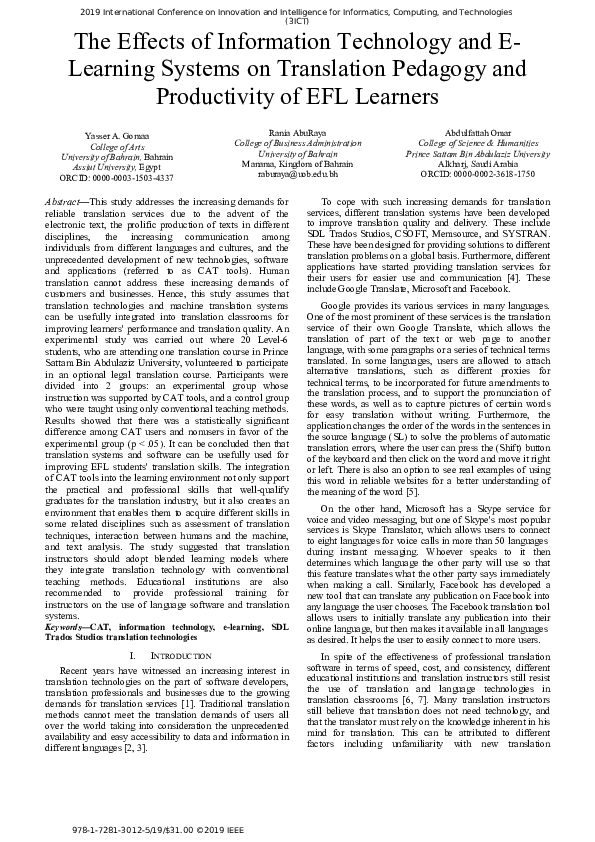 (PDF) The Effects of Information Technology and ELearning Systems on ...