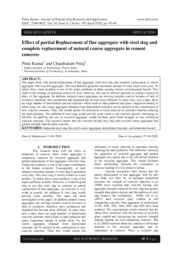(PDF) Effect of partial Replacement of fine aggregate with steel slag ...