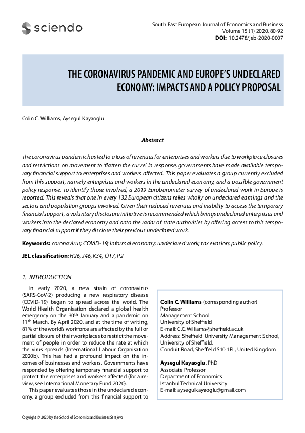 (PDF) THE CORONAVIRUS PANDEMIC AND EUROPE’S UNDECLARED ECONOMY: IMPACTS ...