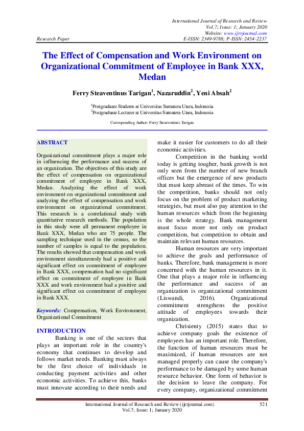 Pdf The Effect Of Compensation And Work Environment On Organizational Pdf The Effect Of Compensation And Work Environment On Organizational