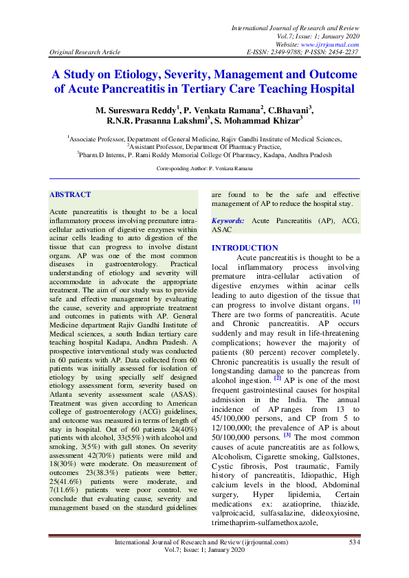 (PDF) A Study on Etiology, Severity, Management and Outcome of Acute ...