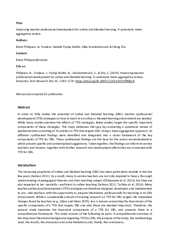 (PDF) Improving teacher professional development for online and blended ...