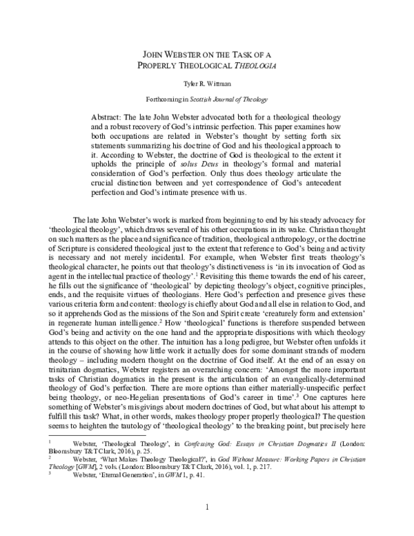 (PDF) John Webster on the Task of a Properly Theological
