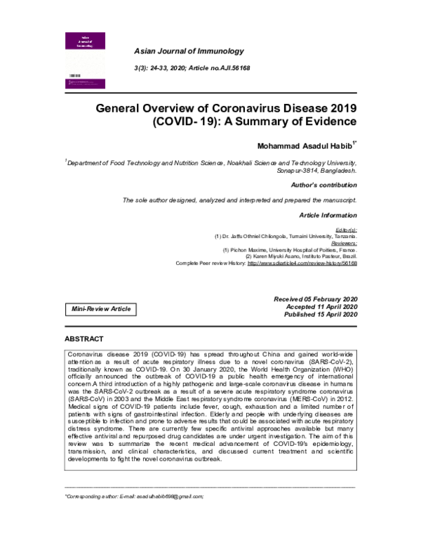 (PDF) General Overview of Coronavirus Disease 2019 (COVID-19): A ...