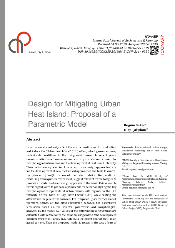 (PDF) Design for Mitigating Urban Heat Island: Proposal of a Parametric ...