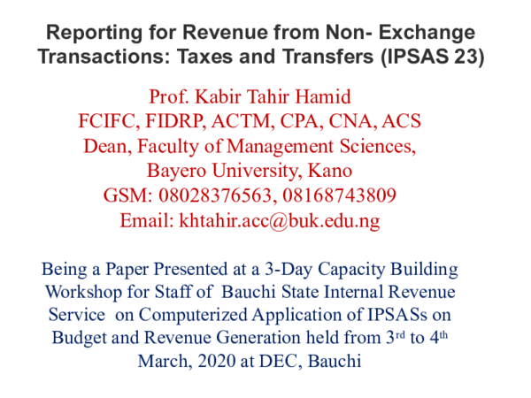 (PPT) Reporting for Revenue from Non Exchange Transactions (IPSAS 23)