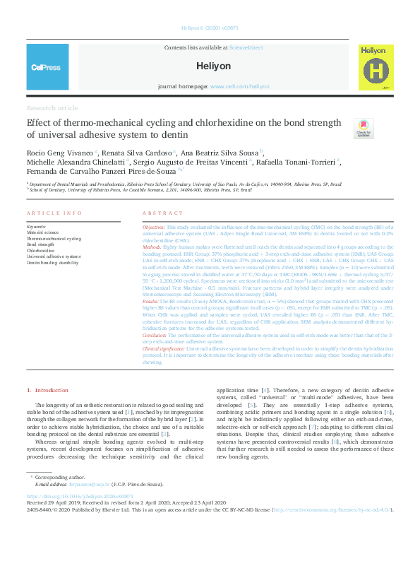 (PDF) Effect of thermo-mechanical cycling and chlorhexidine on the bond ...