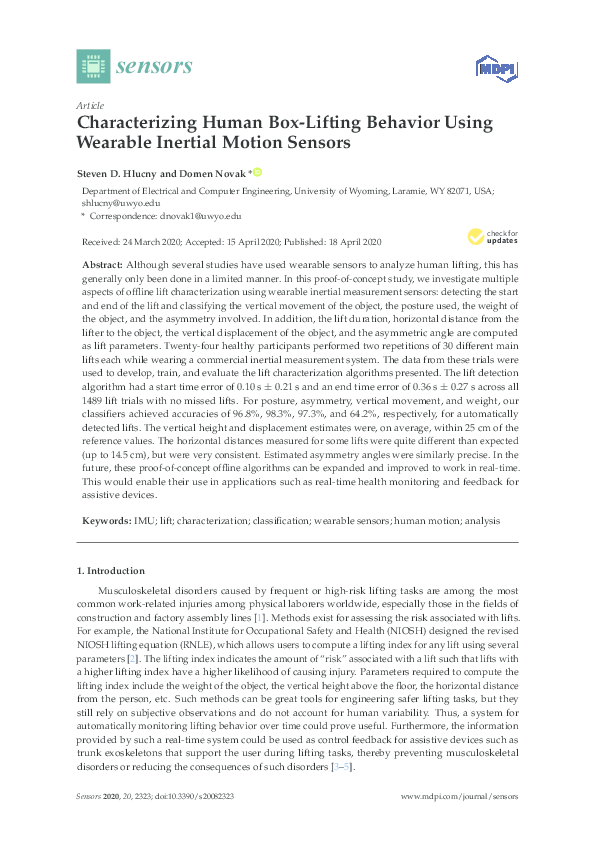 (PDF) Characterizing Human Box-Lifting Behavior Using Wearable Inertial ...