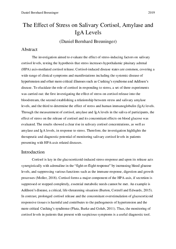 (PDF) The Effect of Stress on Salivary Cortisol, Amylase and IgA Levels