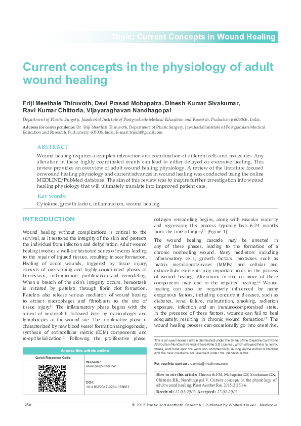 (PDF) Current concepts in the physiology of adult wound healing