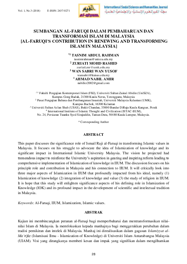 PDF) SUMBANGAN AL-FARUQI DALAM PEMBAHARUAN DAN TRANSFORMASI ISLAM 