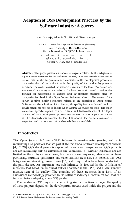 (PDF) Adoption of OSS Development Practices by the Software Industry: A ...