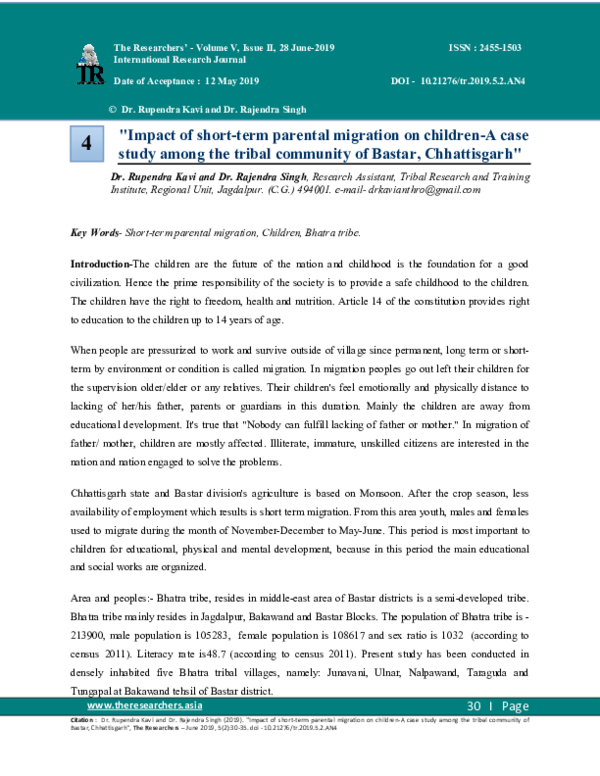 (PDF) Impact of short term parental migration on children A case study ...