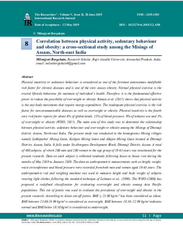(PDF) Correlation between physical activity, sedentary behaviour and ...