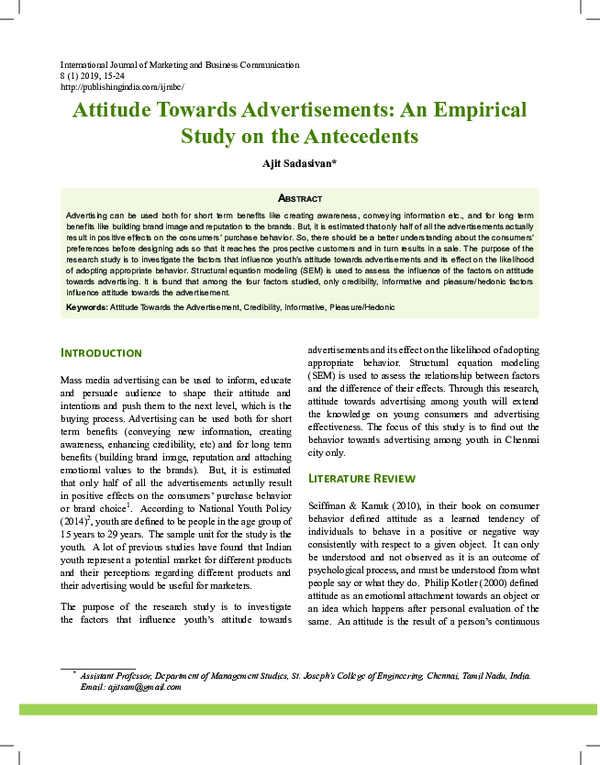 (PDF) Attitude Towards Advertisements: An Empirical Study on the ...