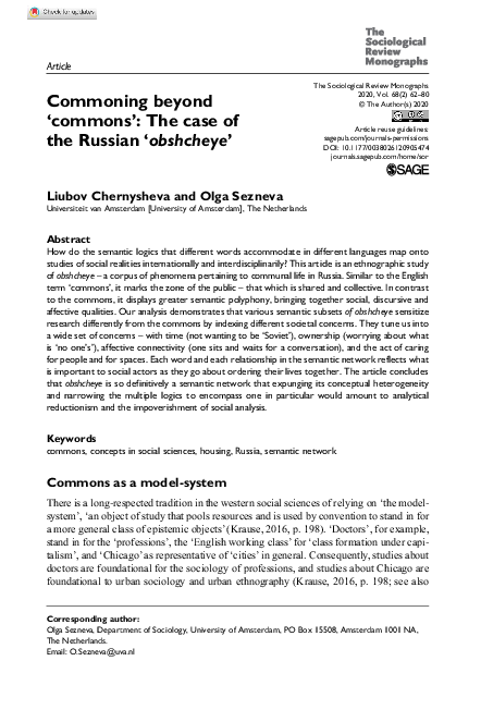 (PDF) Commoning beyond 'commons': The case of the Russian 'obshcheye ...