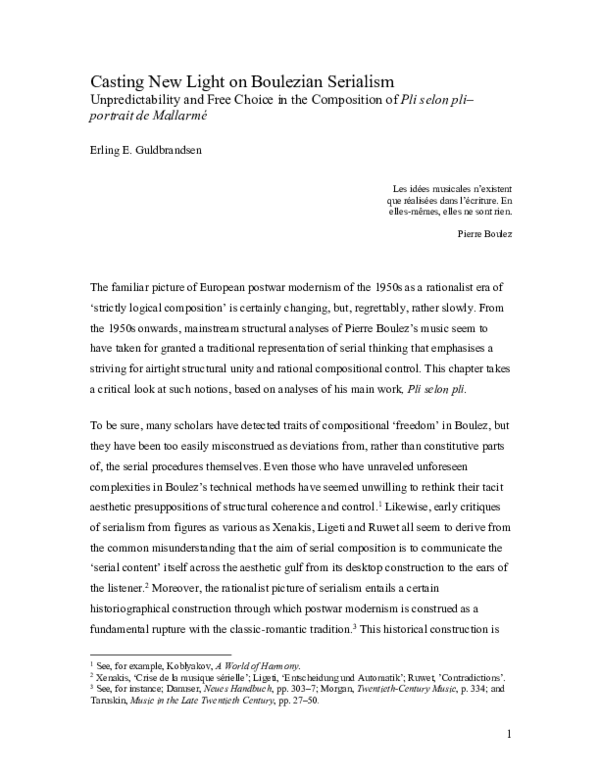 (PDF) Casting New Light on Boulezian Serialism. Unpredictability and ...