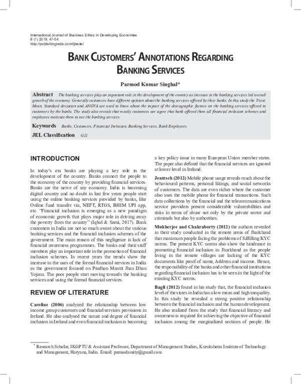(PDF) Bank Customers' Annotations Regarding Banking Services