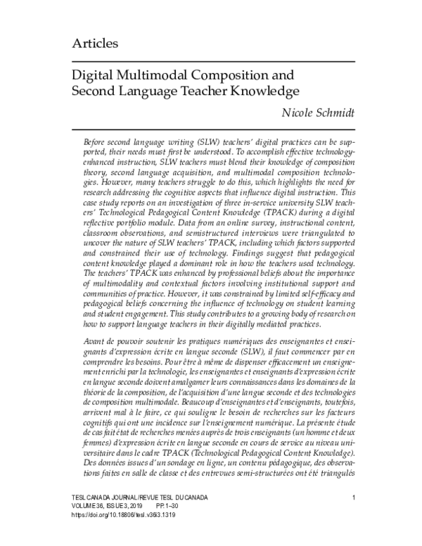 (PDF) Digital Multimodal Composition and Second Language Teacher Knowledge