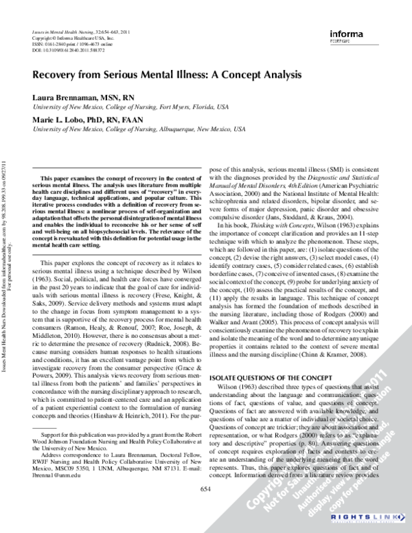 (PDF) Recovery from Serious Mental Illness: A Concept Analysis