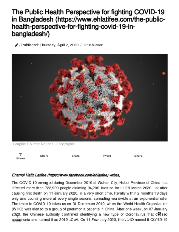 (PDF) The Public Health Perspective for fighting COVID 19 in Bangladesh