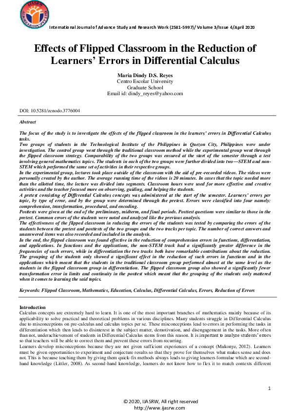 (PDF) Effects of Flipped Classroom in the Reduction of Learners' Errors ...
