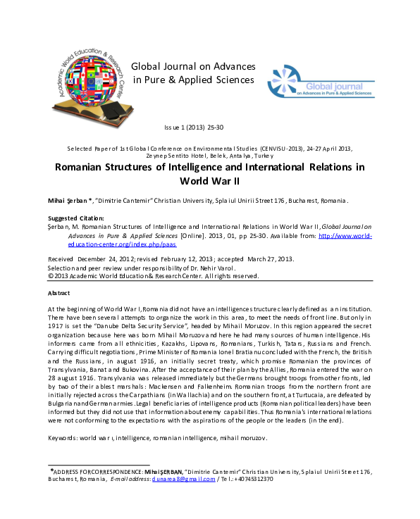 (PDF) Romanian Structures of Intelligence and International Relations ...