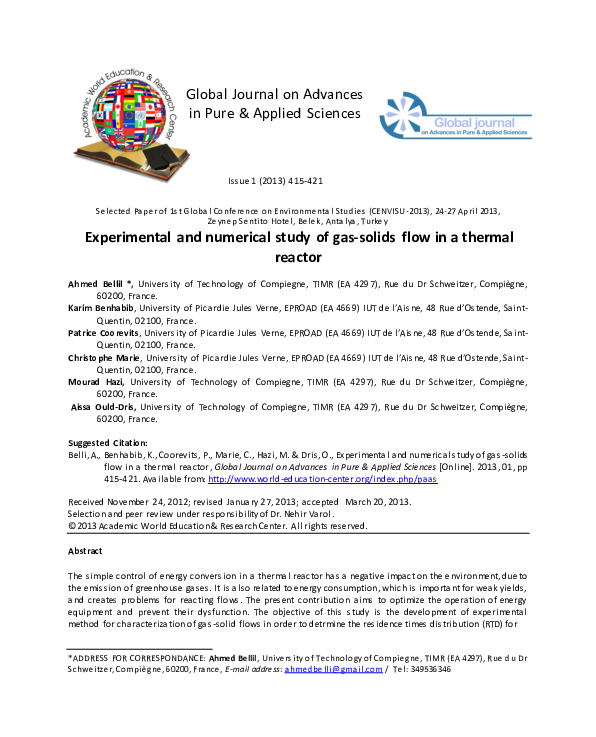 (PDF) Experimental and numerical study of gas-solids flow in a thermal ...