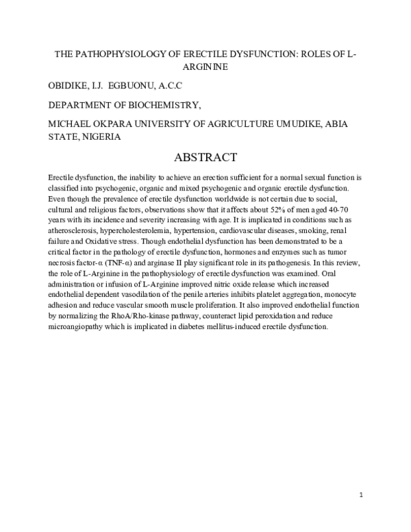 (DOC) THE PATHOPHYSIOLOGY OF ERECTILE DYSFUNCTION ROLES OF LARGININE