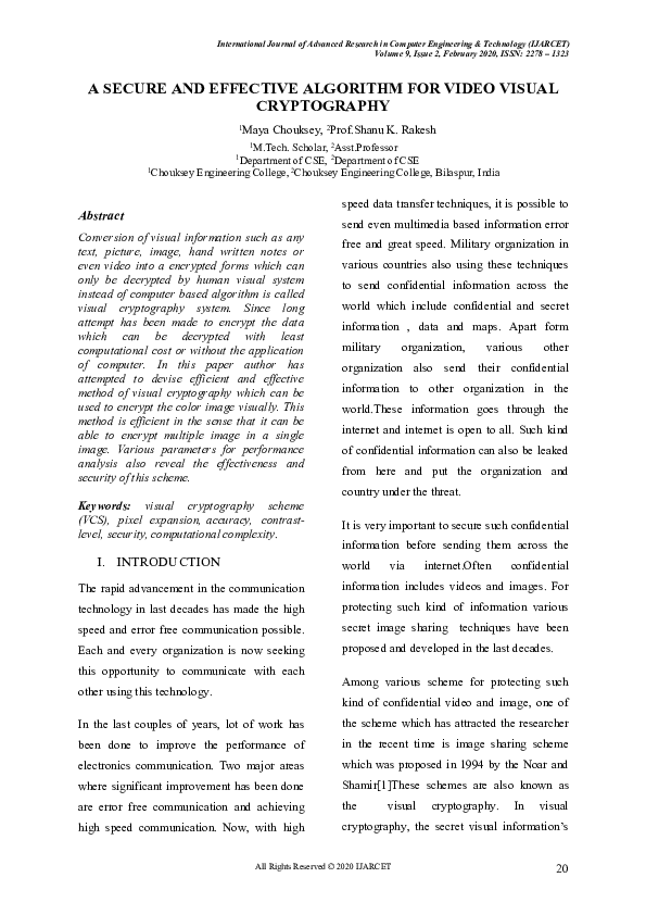 (PDF) A SECURE AND EFFECTIVE ALGORITHM FOR VIDEO VISUAL CRYPTOGRAPHY 1