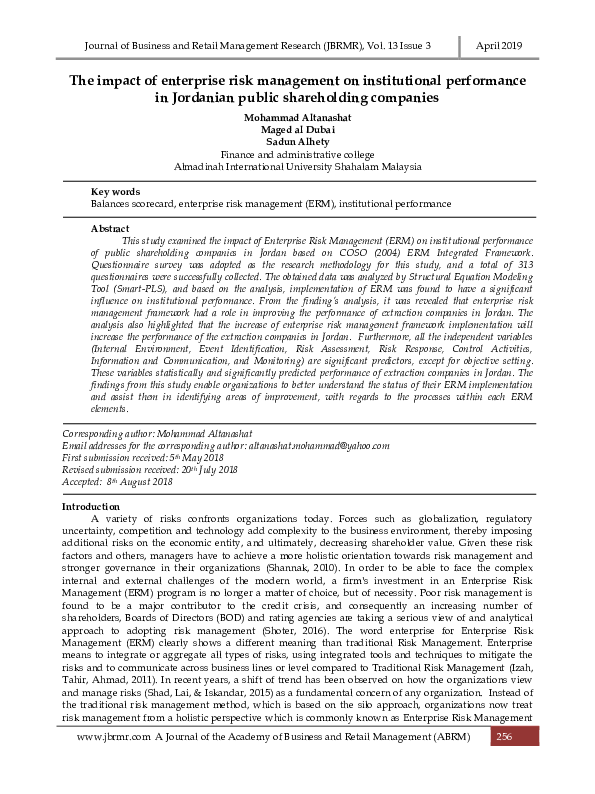 (PDF) The impact of enterprise risk management on institutional ...