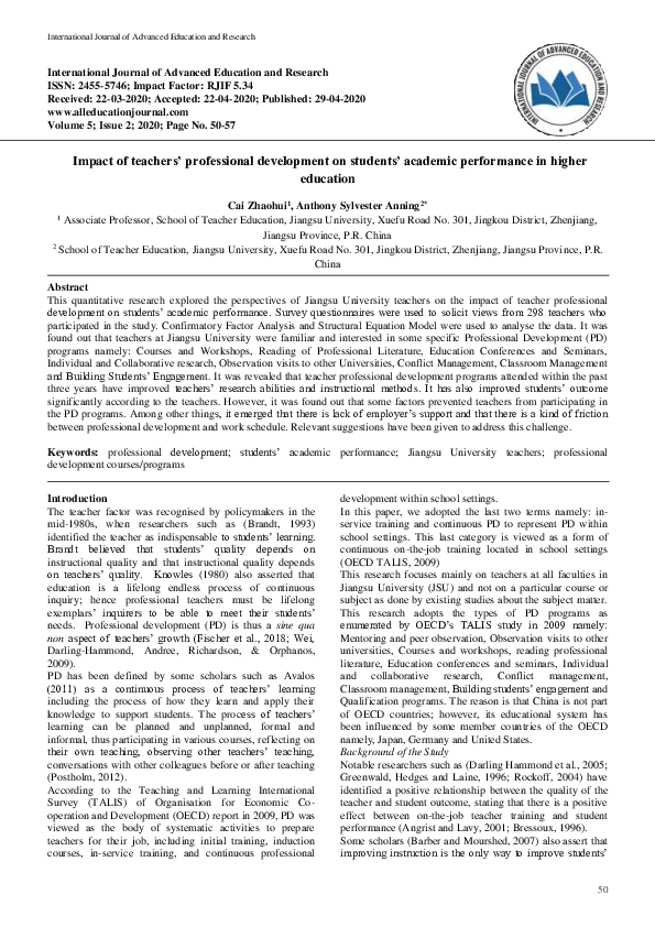 (PDF) Impact of Teachers’ Professional Development on Students ...