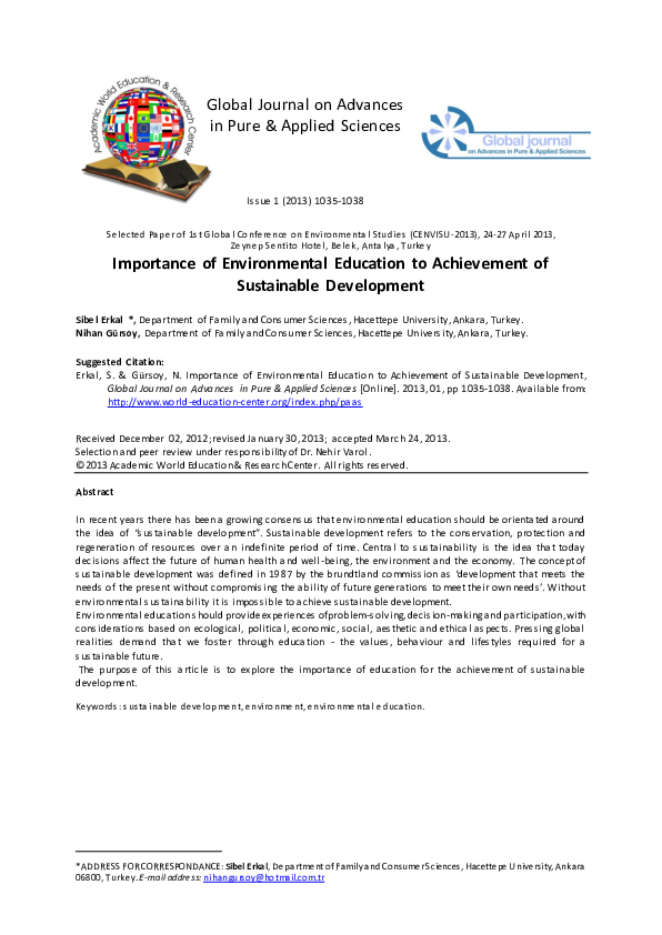 (PDF) Importance of Environmental Education to Achievement of ...