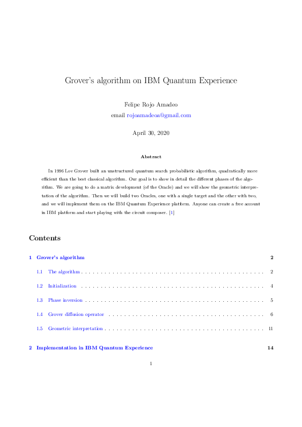 (PDF) Grover's algorithm on IBM Quantum Experience