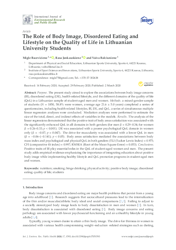 (PDF) The Role of Body Image, Disordered Eating and Lifestyle on the ...