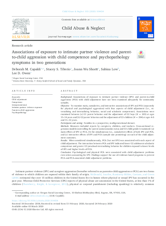 (PDF) Associations of exposure to intimate partner violence and parent ...