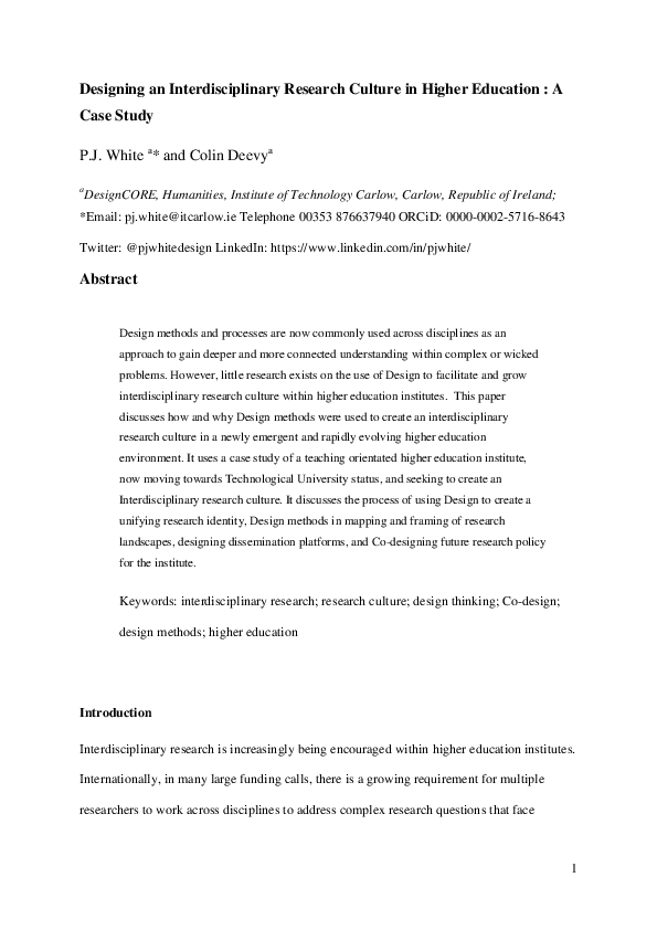 (PDF) Designing an Interdisciplinary Research Culture in Higher ...