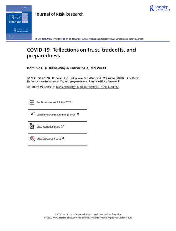 (PDF) COVID-19: Reflections on trust, tradeoffs, and preparedness