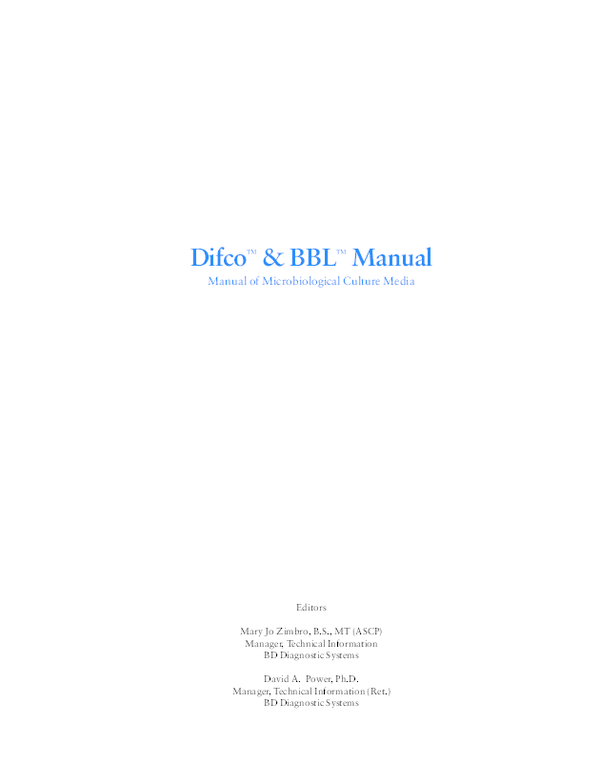 (PDF) Difco & BBL Manual Manual of Microbiological Culture Media