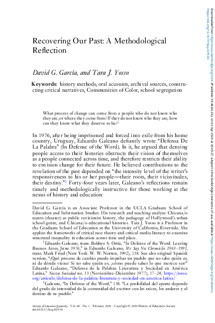 (PDF) Recovering Our Past: A Methodological Reflection
