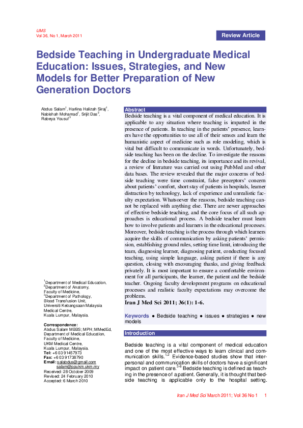 (PDF) Bedside teaching in undergraduate medical education: issues ...